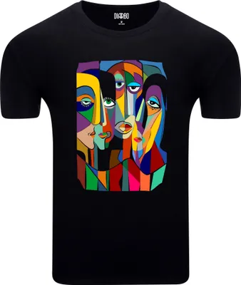 Produktbild von Diarbo Herren T-Shirt mit Abstraktes Druck Kubismus Gesichter Schwarz Gr.S