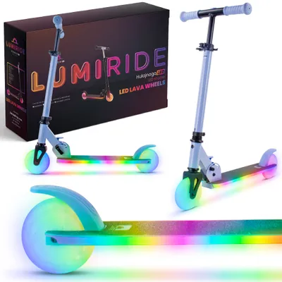 Image de LUMI RIDE Trottinette pour enfants avec roues LED, freins arrière, hauteur réglable, charge maximale 50kg, pliable bleu Sun Baby