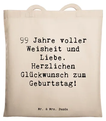 Produktbild von Mr. & Mrs. Panda Shopping Tasche Spruch 99. Geburtstag - Transparent - Geschenk, Liebe, Alter, Schultasche, Tote Bag, liebevolle Geschenke, Lebensfreude, Freude, canvas