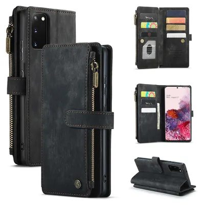 Immagine prodotto di Custodia Galaxy S20, custodia in Finto cuoio con cerniera, chiusura magnetica, tasca per carte, supporto, portafoglio, custodia protettiva per Samsung Galaxy S20 Nero