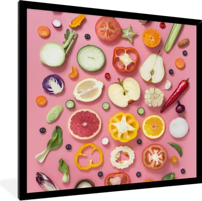 Produktbild von MuchoWow® Gerahmtes Poster Gemüse - Obst - Rosa 40x40 cm - Poster mit Schwarzem Bilderrahmen Wandposter Rahmen Foto Bilder - Mit Rahmen - Wanddekoration Schlafzimmer