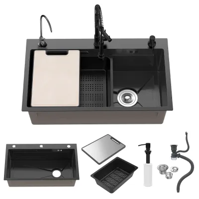 Produktbild von Einbauspüle, 30 Zoll Einbau-Einzelbecken-Küchenspüle, Edelstahl-Arbeitsstationsspüle in Schwarz mit Zubehör (29,5" x 17,7")