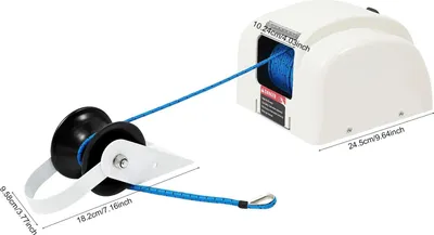 Obrázek produktu pro Kotevní naviják pro lodě – elektrický 12 V – kapacita 20,4 kg – kotevní lano 30,5 m – dálkové ovládání – vodotěsný – pro lodě do 7,3 m – bílý