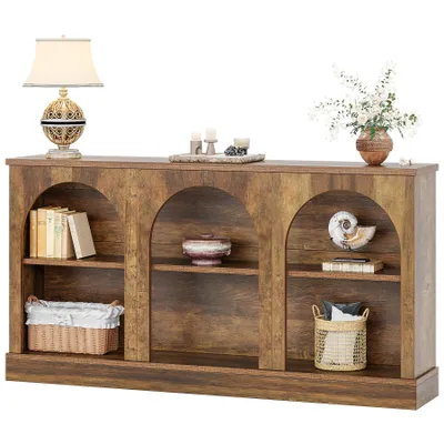 Produktbild von Tribesigns Farmhouse Konsolentisch, 160 cm langer Eingangstisch , rechteckiger Sofatisch Holz hinter der Couch, für Eingang, Flur, Wohnzimmer, Braun