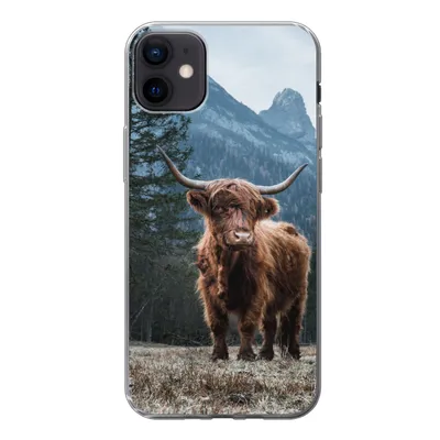 Produktbild von MuchoWow® Handyhülle Schutzhülle Hülle für iPhone 12 mini Schottische Highlander - Berg - Landschaft - Bäume - Kuh - Natur Silikon Softcase Handy Hülle - Bild