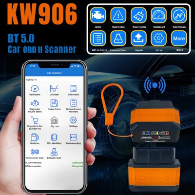 Obrázok produktu pre KONNWEI KW906 BT 5.0 Bezdrôtové OBDII Auto Diagnostické skenovacie nástroje Auto Detector Tester Scanner pre IOS Android System, červený