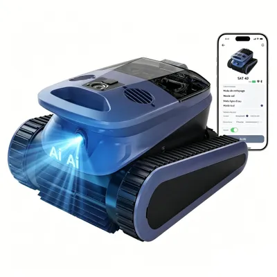 Image de Robot Piscine sans Fil, Nettoyage du Fond, Parois et Ligne d'Eau, Aspirateur Puissant, 240Min&300m² d'Autonomie, Contrôle Via App