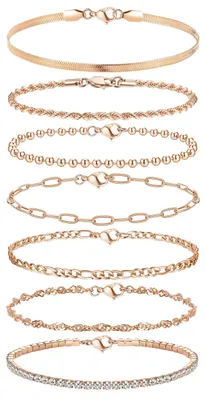 Immagine prodotto di Dailygoody - Collane e braccialetti da donna - Set di braccialetti - Braccialetti in argento e oro - Acciaio inossidabile - Braccialetti regolabili - Adatti a donne e ragazze