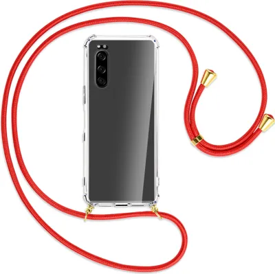 Produktbild von Handykette Backcover-Schutzhülle mit Band (Metall goldfarben) für Sony Xperia 5 - rot