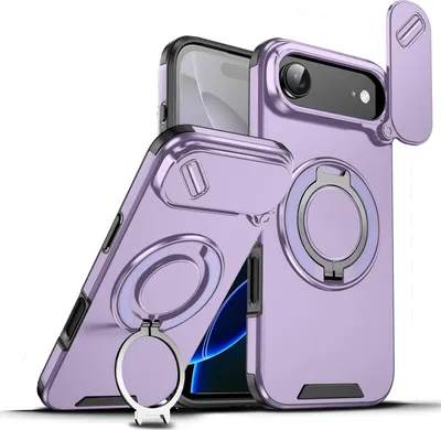 Image de Étui double couche pour iPhone Air, avec couvercle coulissant pour l'appareil photo et support magnétique pour anneau Violet
