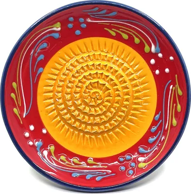 Image de Plateau à râper en céramique Kaladia, peint à la main en rouge et orange - diamètre env. 12 cm - passe au lave-vaisselle