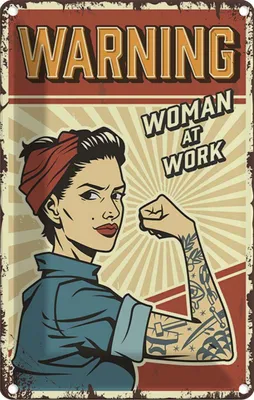 Produktbild von vianmo Blechschild 30x20 cm Pinup warning women at work Frau Pin Up