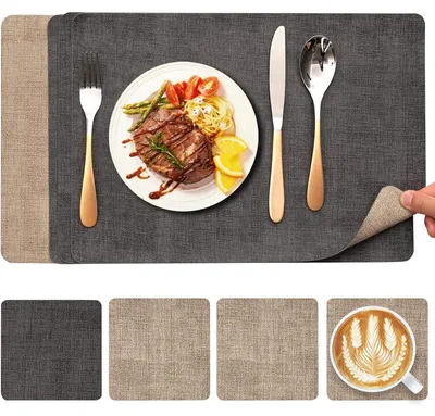 Platzsets 4er-Set, doppelseitig PU-Leder, 43x30 cm, dunkelgrau/beige