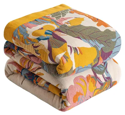 Produktbild von Elzusha - Boho-Decke, 100% Baumwolle, 150 x 200 cm, Patchwork-Design, Orange/Grün