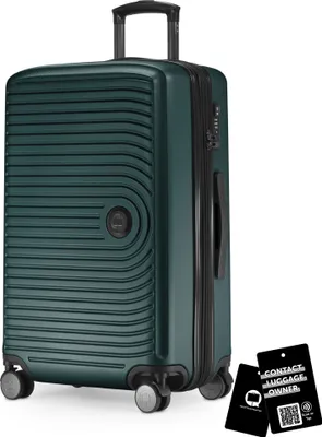 Produktbild von Mitte - mittelgroßer Koffer + digitaler Namensschild, erweiterbarer Reisekoffer Check-In Gepäck Rollkoffer 90L Gurtmaß 158 cm Doppelrollen Trolley TSA,Waldgrün