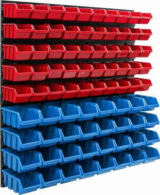 Image de Système de stockage Etagère murale 770 x 780 mm | 82 pcs. Box | Bacs gerbables Rayonnage pour bacs à bec | Panneaux muraux extra-forts | Rayonnage extensible | Rayonnage d'atelier Rayonnage de stockage Rayonnage mural d'atelier Rayonnage emboîtable