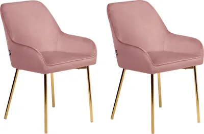 Obrázok produktu pre BELIANI Sada 2 jedálenských stoličiek ružové zamatové čalúnenie zlaté kovové nohy retro glamour štýl