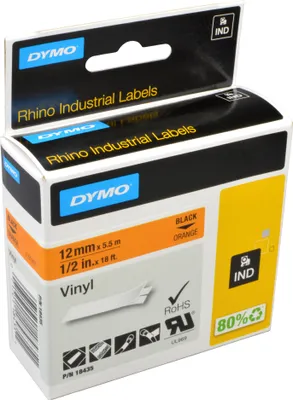 Produktbild von DYMO Rhino-Industrie-Vinyletiketten | 12 mm x 5,5 m | schwarz auf orange | selbstklebendes Schriftband | für Rhino und LabelManager Beschriftungsgerät, D1, Vinyl, Belgien, 5,5 m, 1 Stück(e), 34 mm