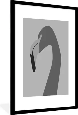 Produktbild von MuchoWow® Gerahmtes Poster Flamingo - Schwarz - Weiß 60x90 cm - Poster mit Schwarzem Bilderrahmen Wandposter Rahmen Foto Bilder - Dekoration - Wandposter Wohnzimmer - Hochwertig
