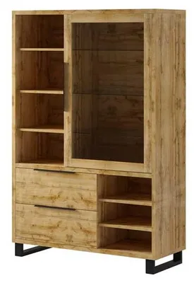 Produktbild von Vitrine HALLE Highboard 120x45x190cm Glasfront Wotan Eiche