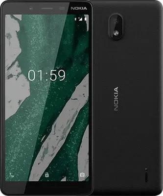 A black Nokia smartphone is shown from the front and back.