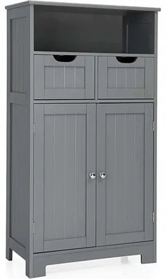 Immagine prodotto di Mobile da bagno - Mobile da bagno indipendente - 2 cassetti e ante - Ripiano regolabile in altezza - 60 x 30 x 109 cm - Struttura in legno, pannelli in PVC - Grigio