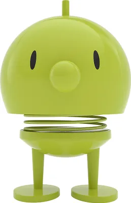 A lime green bobblehead toy with a spring in its neck.