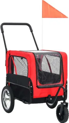 Image de remorque vélo 2 en 1 pour chiens et poussette Rouge et noir
