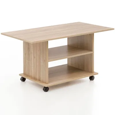 Produktbild von Design Couchtisch WL5.739 95 x 51 x 54,5 cm Sonoma Drehbar mit Rollen, Wohnzimmertisch Coffee Table, Sofatisch Loungetisch Holz, Kaffeetisch mit Stauraum