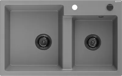 Produktbild von Mexen Tomas 2-Becken-Granit-Spülbecken 800 x 500 mm, Grau, Siphon Schwarz - 6516802000-71-B