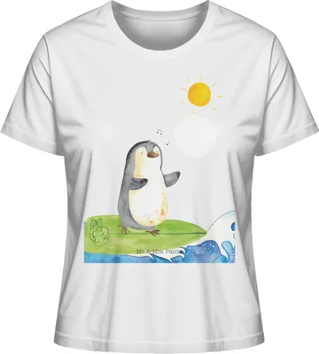 Produktbild von Mr. & Mrs. Panda Damen T-Shirt Pinguin Surfer Größe M - Weiß - Geschenk, Oberteil, Basic, Motiviert, Urlaub, Baumwoll, Hawaii, Portugal, Optimistisch, shirt