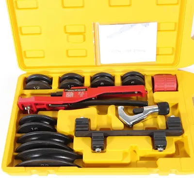 Produktbild von Rohrbieger Set - Manuelle Rohrbiegemaschine - 6–22 mm Rohre - Biegt bis 90° - Für Kupferrohre & Bremsleitungen - Schwarz
