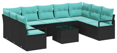 Productafbeelding van Bankstel met kussen 10 pcs Zwart poly rattan