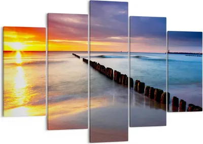 Produktbild von Bild auf Leinwand - Leinwandbild - Meer Küste Strand Sonnenaufgang - 150x100cm - Wand Bild - Wanddeko - Leinwanddruck - Bilder - Kunstdruck - Leinwand bilder - Wandkunst - EA150x100-2781