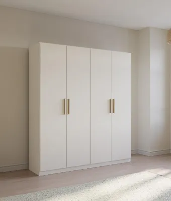 Produktbild von Kleiderschrank Drehtürenschrank Quadra-Spin | 4-türig | alpinweiß | Skandi Eiche | 181x210