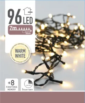 Produktbild von Lichterkette 96 LED 7m warm-weiß Weihnachten Beleuchtung Winter Deko innen außen