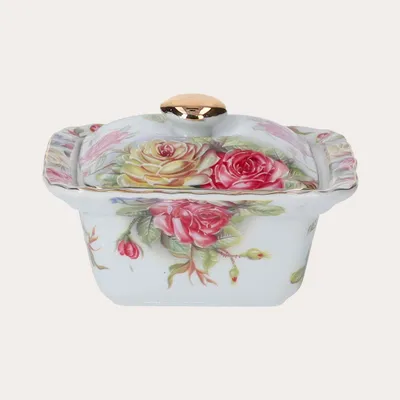 Image de KEYHOMESTORE | Boîte de roses en porcelaine blanche