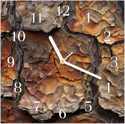 Produktbild von Wanduhr aus Glas mit Motiv Baumrindenstruktur- 30 x 30 cm - inkl. Aufhängesystem