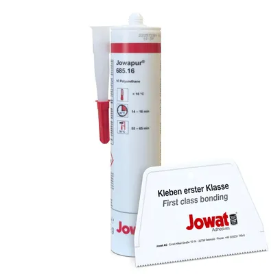 Produktbild von Jowat Jowapur 685.16 PolyurethanLeim 310 ml / 355 g Set inkl. Leimspachtel – PolyurethanKlebstoff für Holz, Türen, Fenster, Bauelemente & wasserfeste D4-Verleimungen