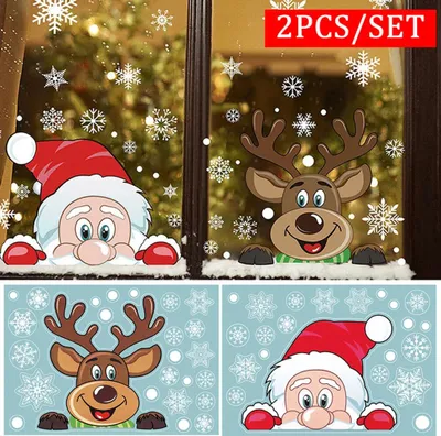 Immagine prodotto di set di 2 adesivi natalizi per finestre Adesivi natalizi per finestre， Babbo Natale + alce