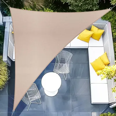Image de Voile d'ombrage triangulaire, imperméable, dimensions 3x3x4,25 mètres, couleur taupe, protection UV 95%, polyester