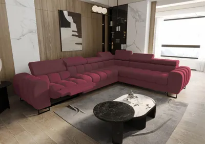 Produktbild von Ecksofa Schlafsofa BASTIEN RELAX in Stoff Gemma Bordeaux Ottomane Rechts
