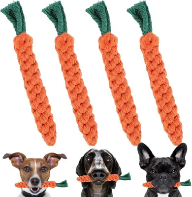 Produktbild von 4 Stück Kauspielzeug Karotte,Hundespielzeug Karotte,Hunde Kauspielzeug,Hundespielzeug Seil Baumwolle,Hundeseilspielzeug,Karotte Seil Spielzeug Geflochtene,Interaktives Kauspielzeug Spielzeug