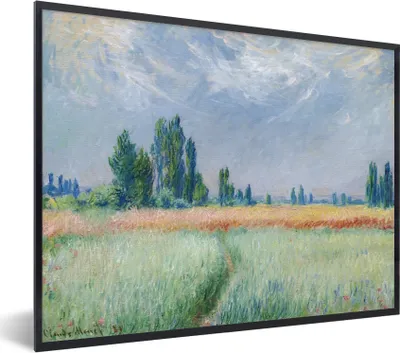 Produktbild von MuchoWow® Gerahmtes Poster Das Weizenfeld - Gemälde von Claude Monet 40x30 cm - Poster mit Schwarzem Bilderrahmen Wandposter Rahmen Foto Bilder - Kunstposter - Wanddekorationen