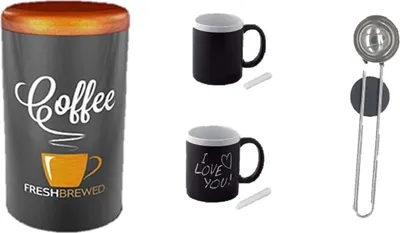 Produktbild von Kaffeedose Luftdicht mit Magnet Löffel, Vorratsdose für Kaffeebohnen oder Kaffeepulver, Tee, Nüsse, Kakao perfekt aufzubewahren plus 2 beschriftbaren Becher