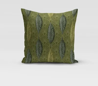 Produktbild von SCHÖNER LEBEN. Kissenhülle Art Déco Blätter Fächer grün creme Größe 80x80cm (HxB) 80x80cm (HxB) Größe