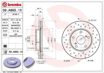 Zdjęcie produktu dla Tarcza hamulcowa BREMBO 09.A865.1X