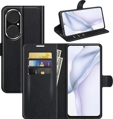 Produktbild von König Design Hülle kompatibel mit Huawei P50 Kunstleder Handyhülle - Handy Case Schwarz