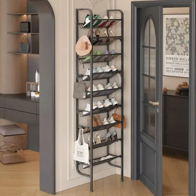 Produktbild von Schuhregal Platzsparend Wandmontage, Schuhablage Hinter der Tür, Schwarz