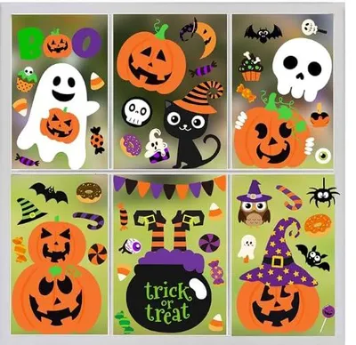 8 Halloween-Fensterfolien, Kürbis-Aufkleber, Fensterdeko für Kinder